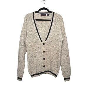 Men Vintage 90s Preppy Cream Baggy knitted Cardigan Sweater